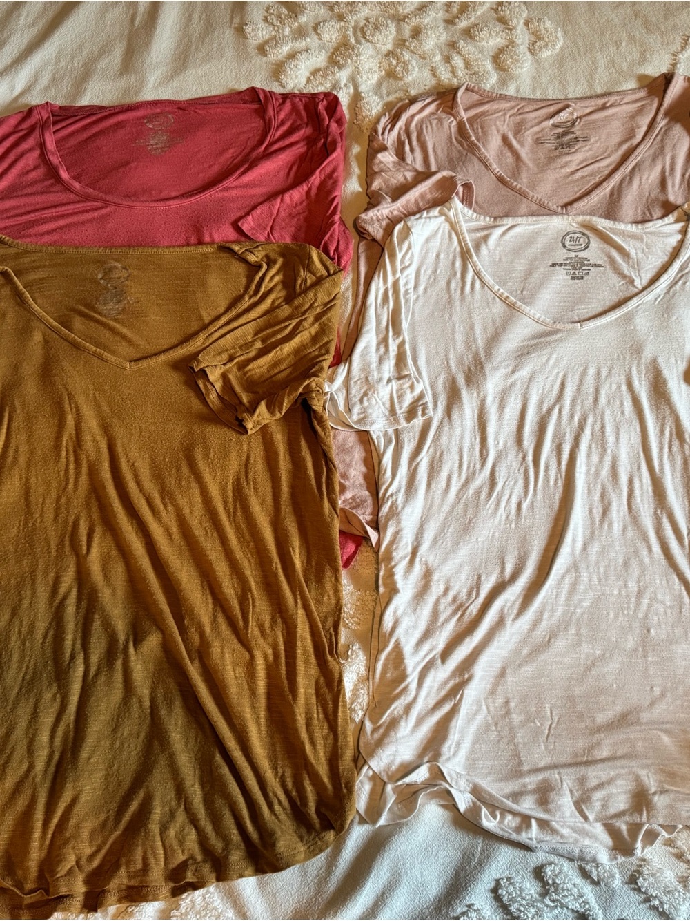 Maurices V-Neck Tee Pack - White, Dusty Pink, Rose, Mustard